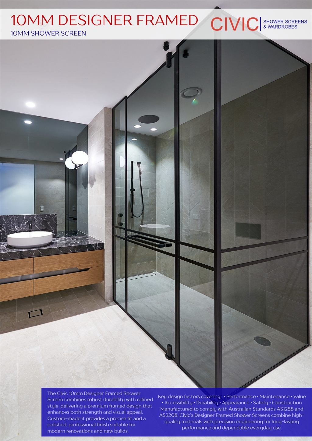 DESIGNER FRAMED: 10MM SHOWER SCREENS